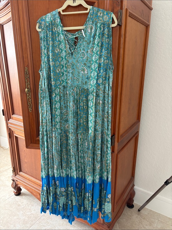 Free People Dresses & Skirts - Free People Teal & Blue Lace-Up Sleeveless Maxi Dress